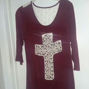 Crochet & silver stud cross top NWOT